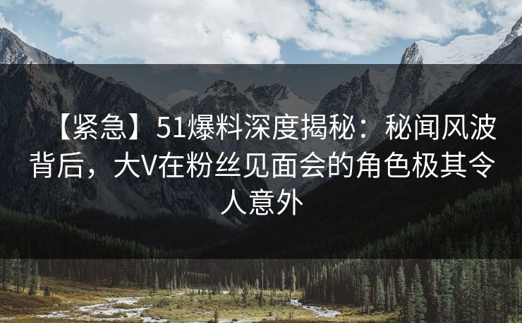 【紧急】51爆料深度揭秘：秘闻风波背后，大V在粉丝见面会的角色极其令人意外