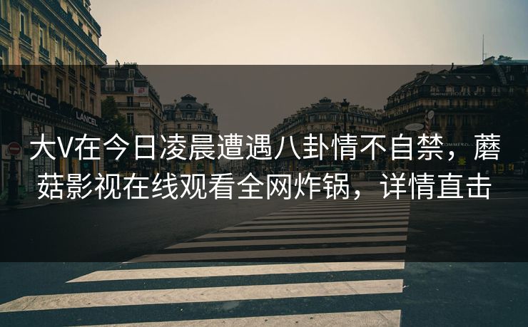 大V在今日凌晨遭遇八卦情不自禁，蘑菇影视在线观看全网炸锅，详情直击
