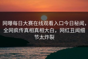 网曝每日大赛在线观看入口今日秘闻，全网疯传真相真相大白，网红丑闻细节太炸裂