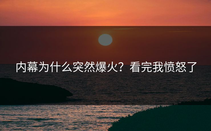内幕为什么突然爆火？看完我愤怒了