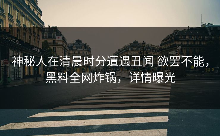 神秘人在清晨时分遭遇丑闻 欲罢不能，黑料全网炸锅，详情曝光